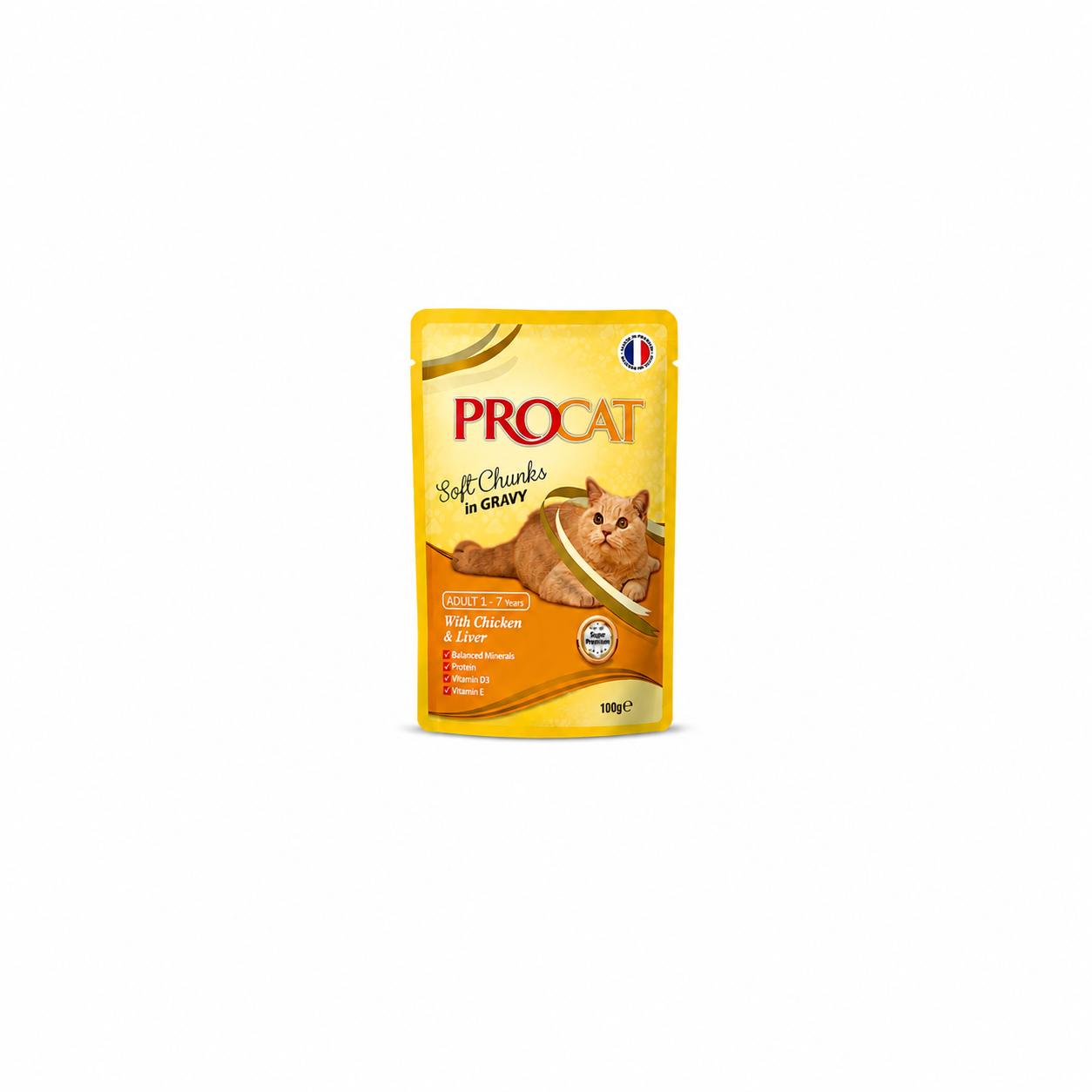 PROCAT Adult Wet Cat Food - Chicken & Liver in Gravy - 100g