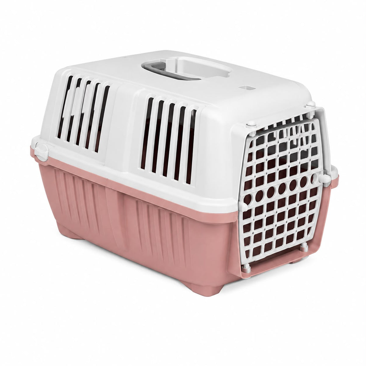 Pratiko 1 Plastic Pet Carrier with Door – Pink & White – 48 × 31.5 × 33 cm