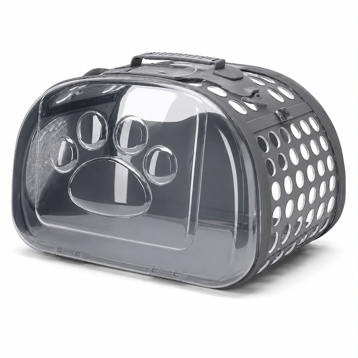 Transparent Paw Design Pet Carrier – Grey