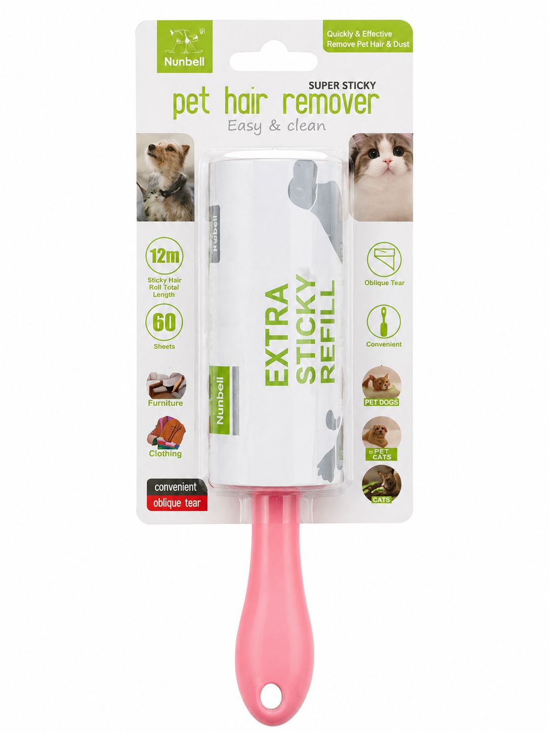 Nunbell Extra Sticky Pet hair remover– 12m / 60 Sheets