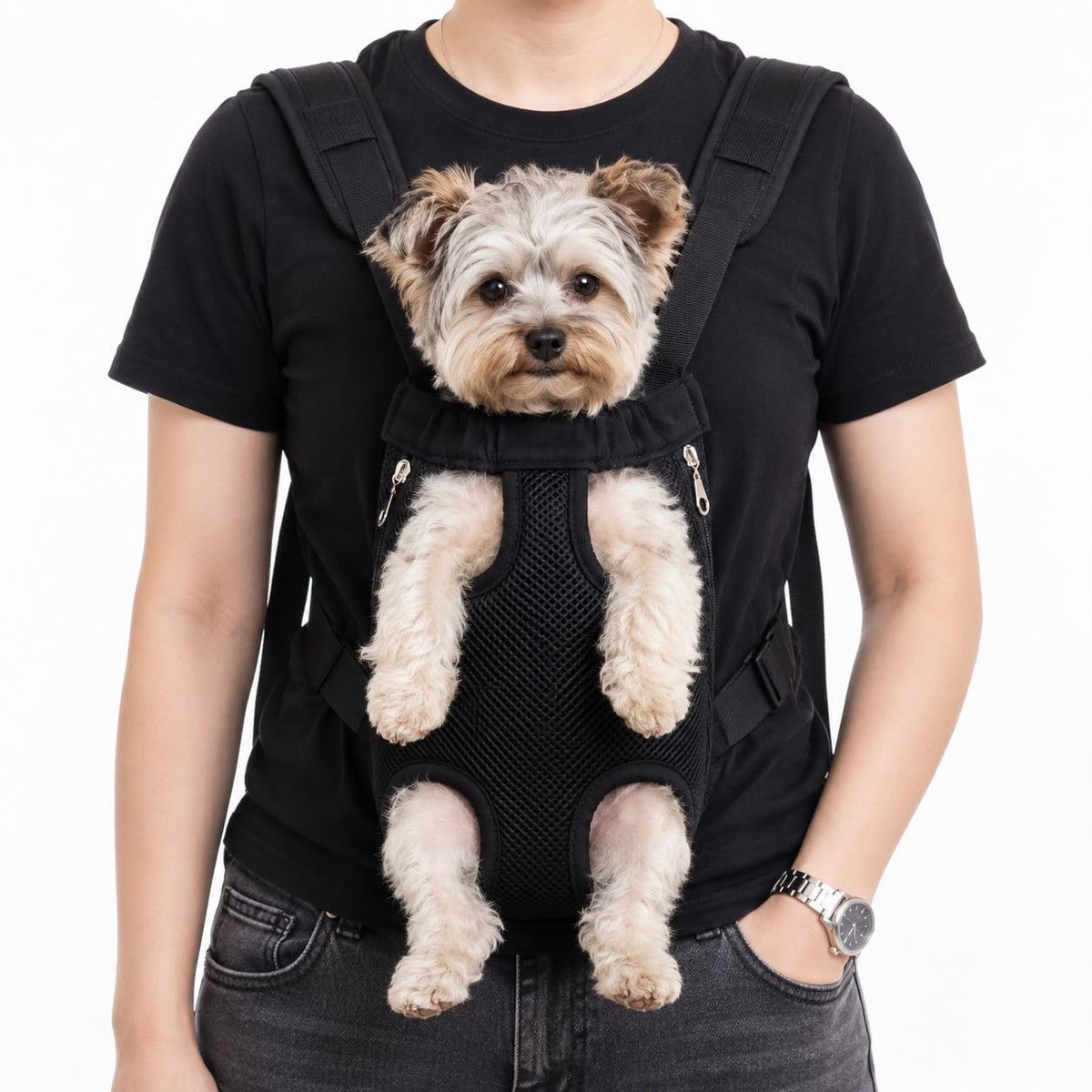 Hands-Free Front Pet Carrier Backpack – Black, Small