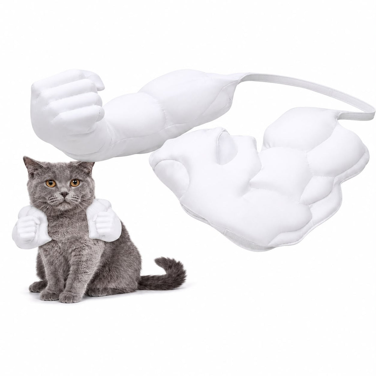 Funny Muscle Arms Cat Costume – White | Small
