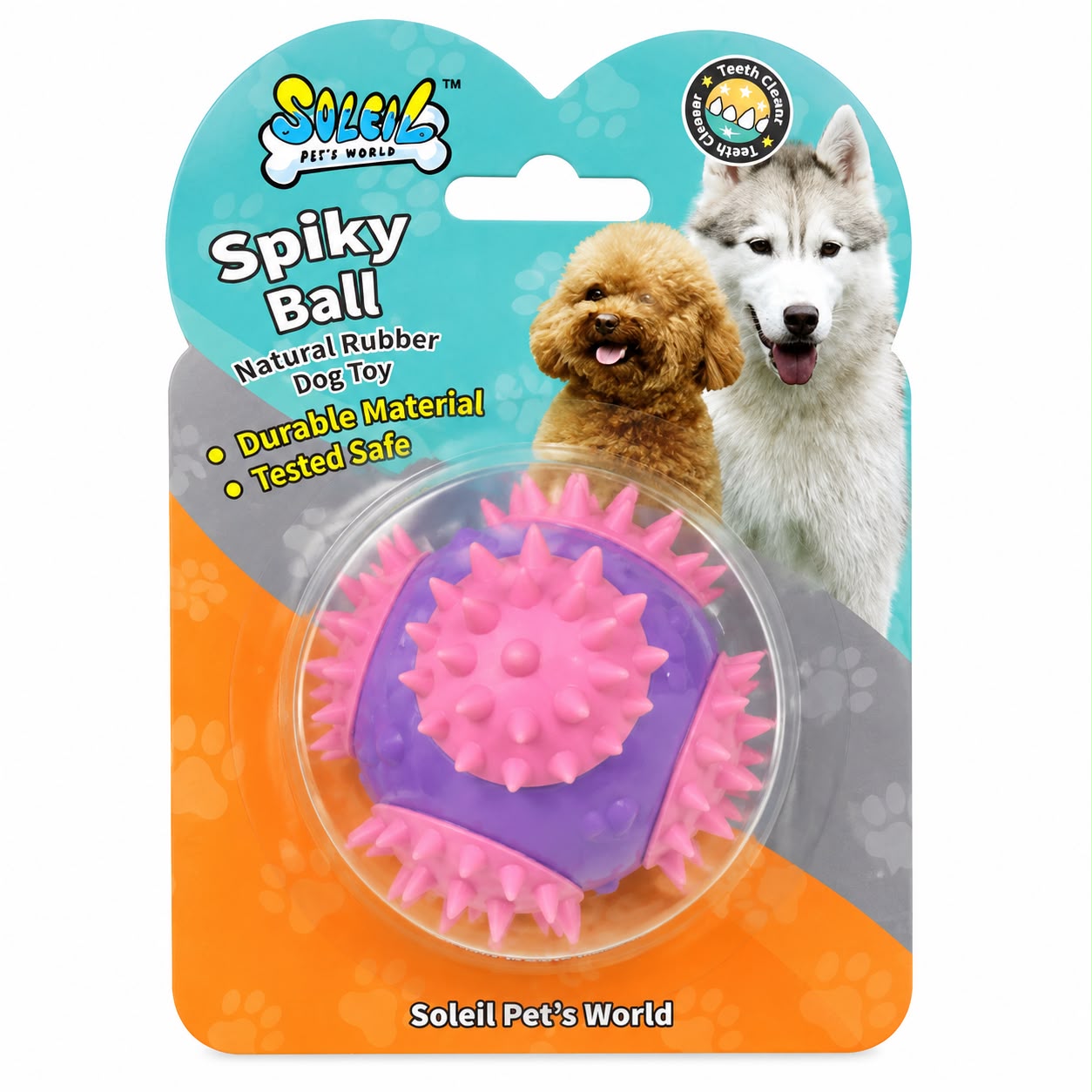 Soleil Spiky Ball Dog Toy – Natural Rubber Dental Chew Ball