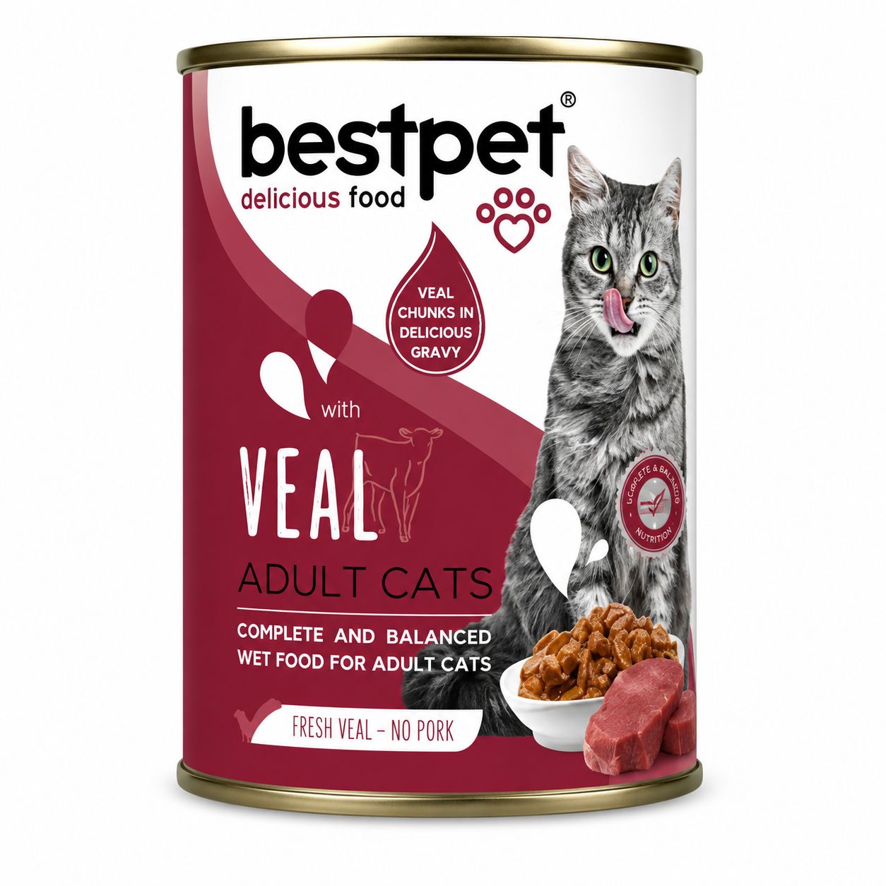 BestPet Veal Chunks in Gravy Wet Food for Adult Cats – 400g