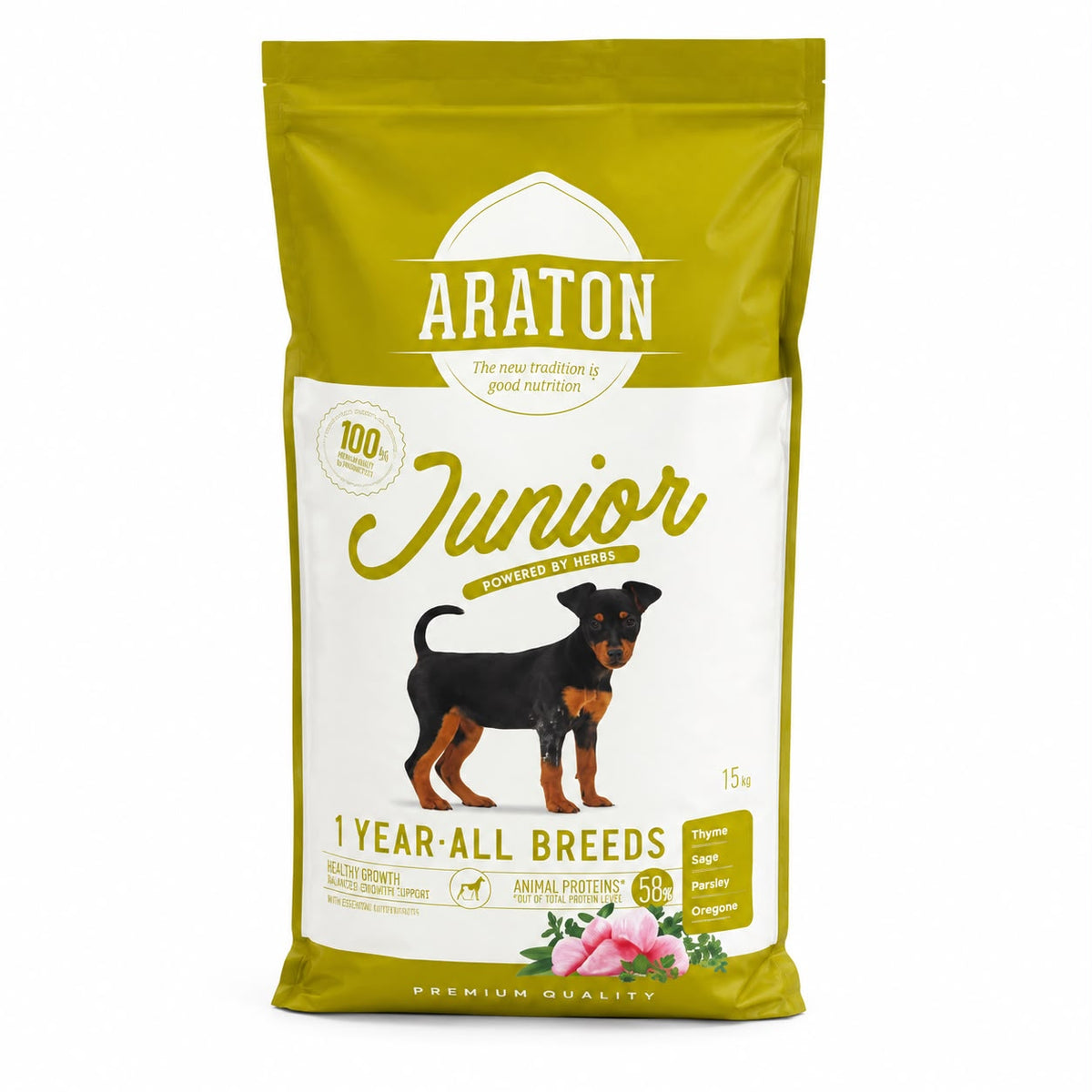Araton Junior Dry Dog Food for Puppies – All Breeds, 15 kg