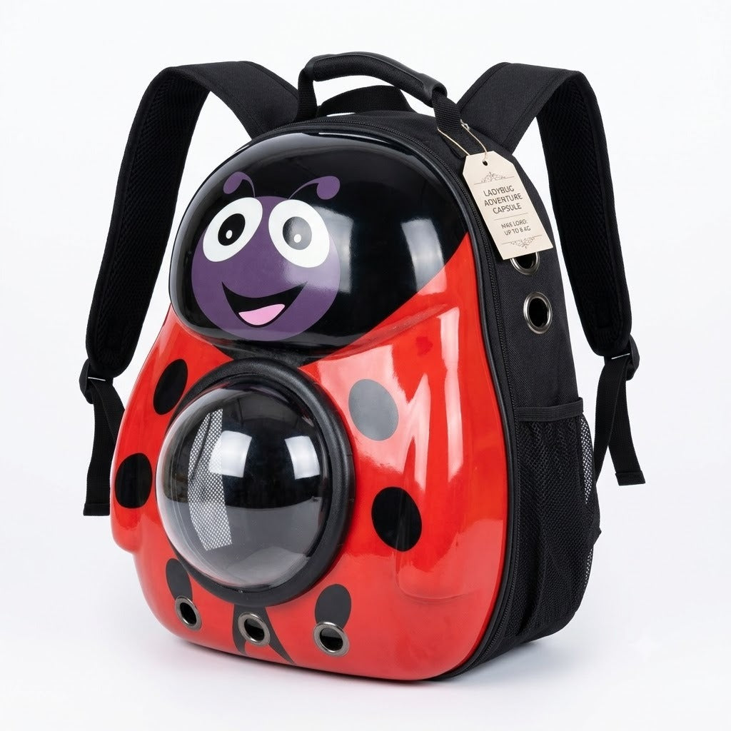 Cute Ladybug Adventure Capsule – Transparent Astronaut Pet Carrier Backpack (6kg Capacity)