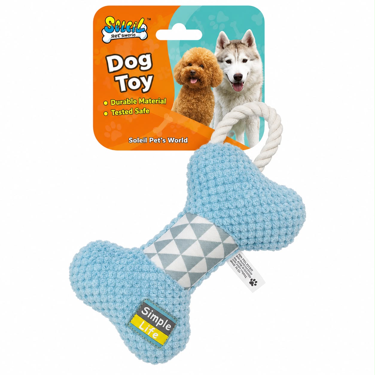 Plush Bone Rope Dog Toy – Soft Squeaky Chew & Tug Toy