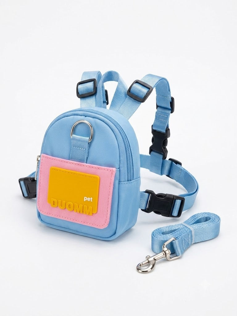 DUOMM Pastel Blue & Pink Pet Backpack Harness with Matching Leash