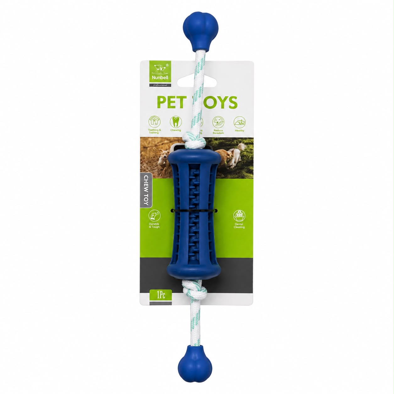 Nunbell Rubber & Rope Tug Dog Toy – Dental Chew and Interactive Play Toy