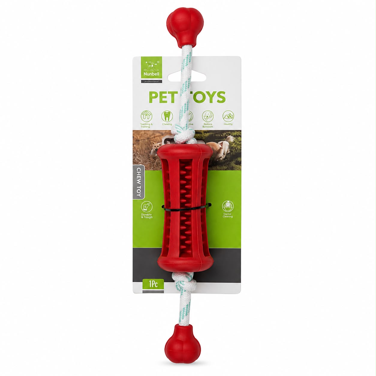 Nunbell Rubber & Rope Tug Dog Toy – Dental Chew and Interactive Play Toy