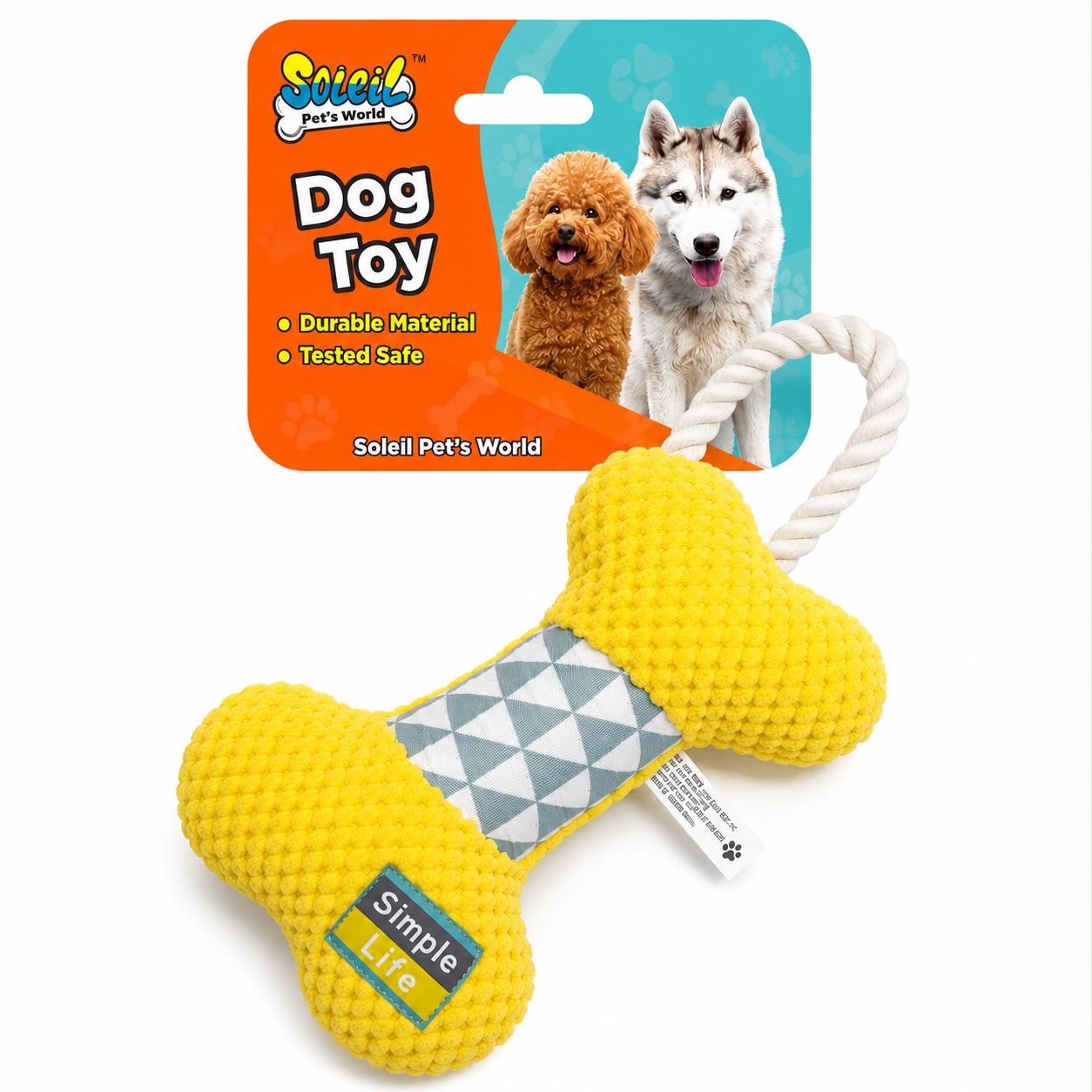 Plush Bone Rope Dog Toy – Soft Squeaky Chew & Tug Toy