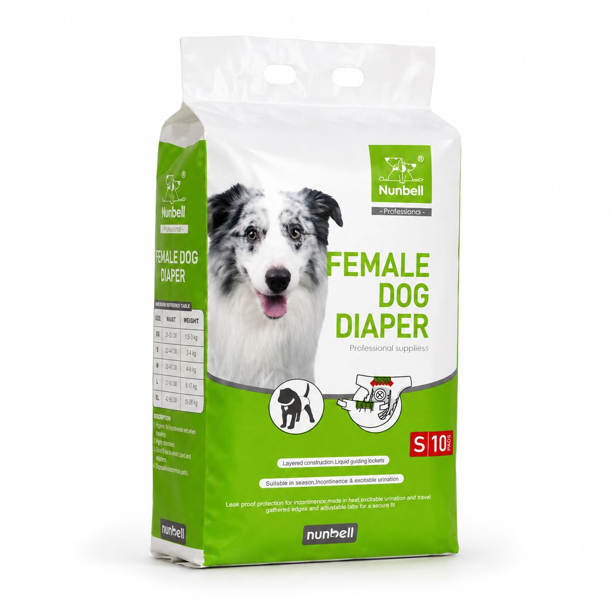 Nunbell Female Dog Diaper – Size S – 10 Pads