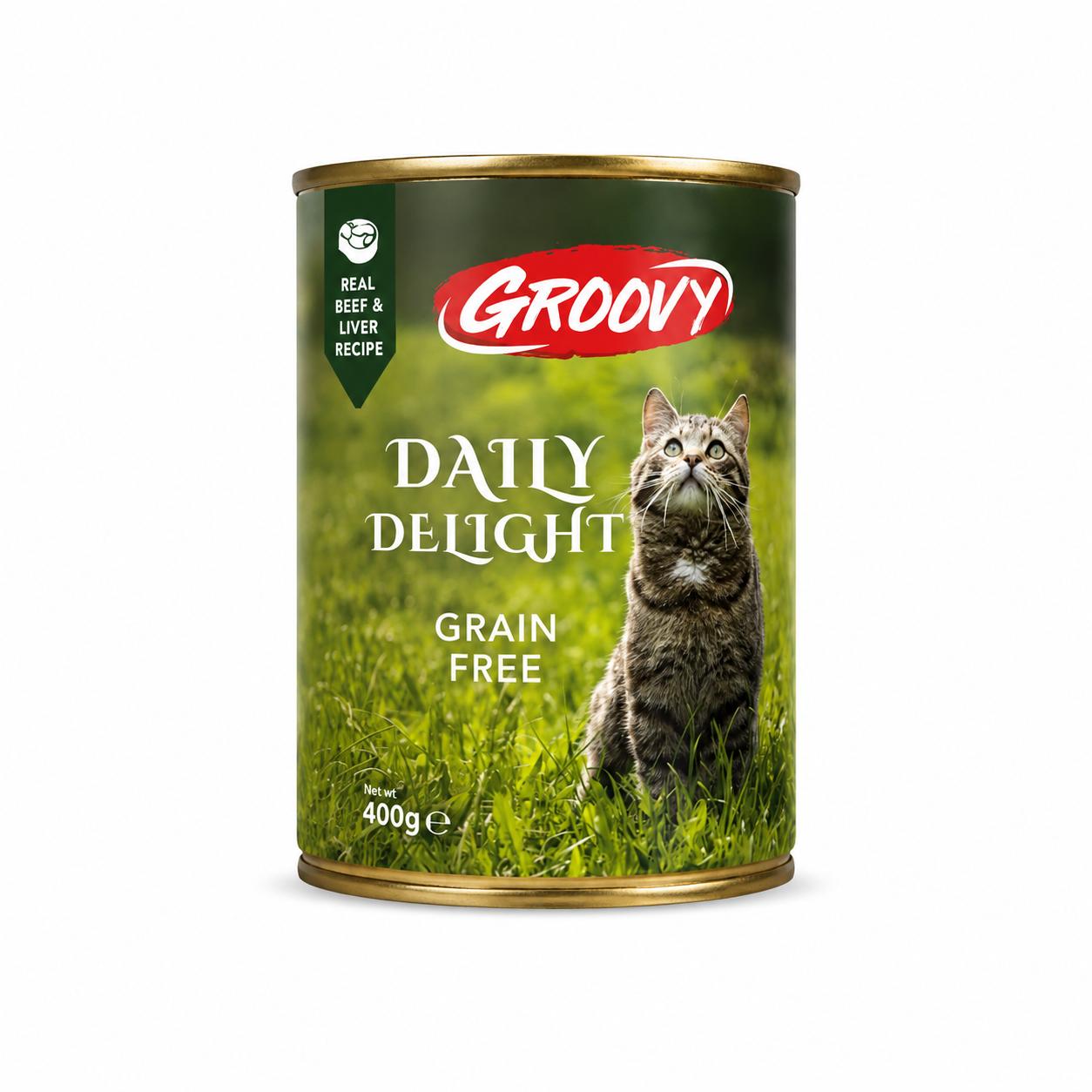 Groovy Daily Delight Beef Wet Food for Adult Cats – Grain Free – 400g
