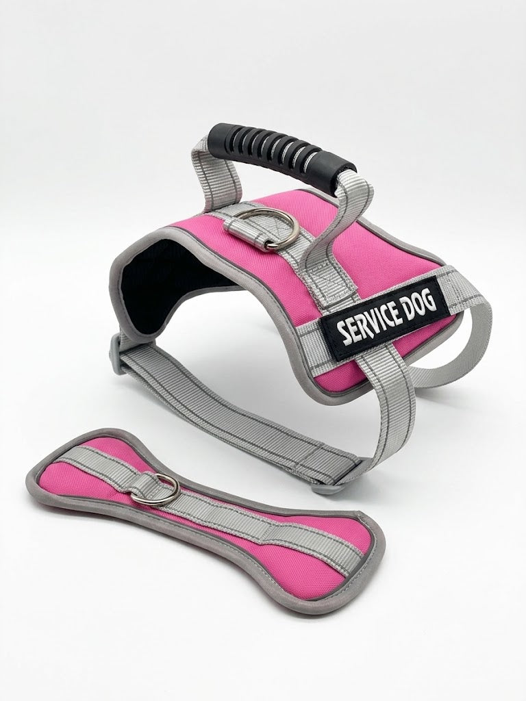 Premium Pink Service Dog Harness with Control Handle & Detachable Chest Pad - Size Large (L)