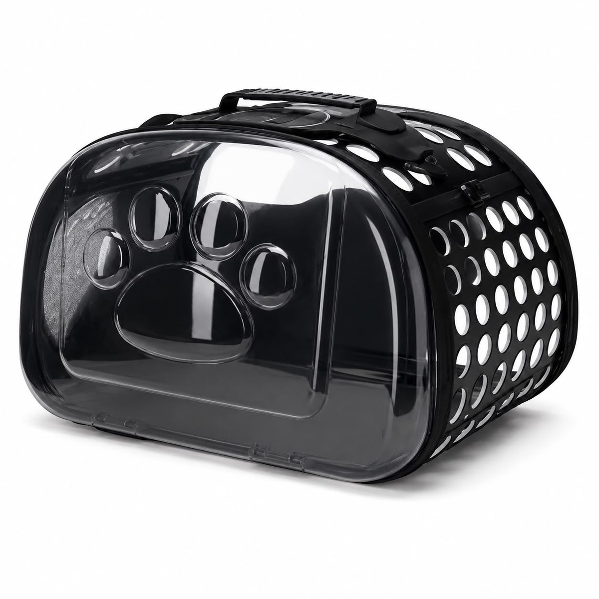 Transparent Paw Design Pet Carrier – Black