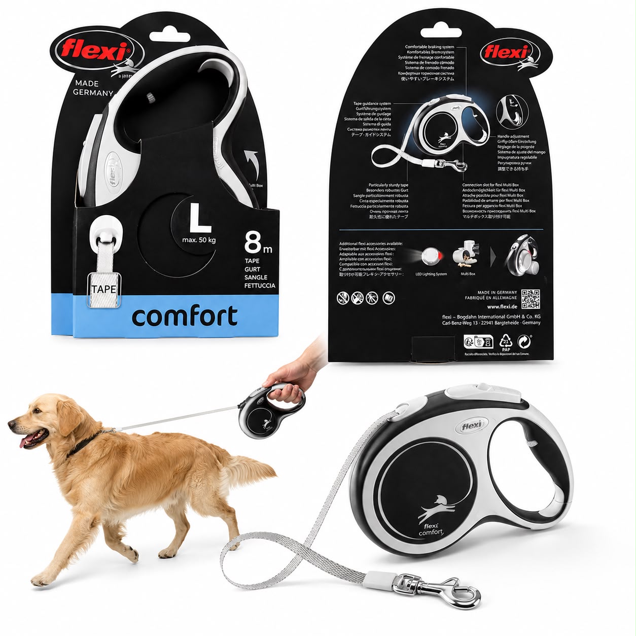 Flexi Comfort Retractable Dog Leash Tape 8m – Large (Up to 50 kg)