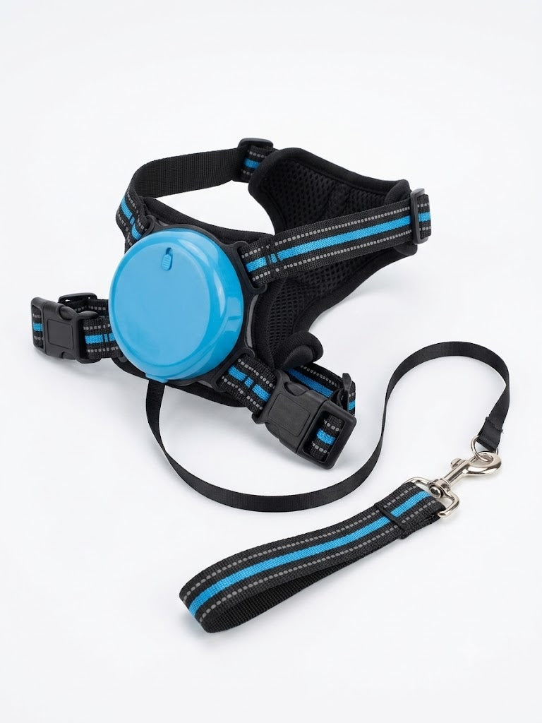 Smart All-in-One Retractable Leash & Harness Set for Dogs - Integrated Design - Reflective Mesh Vest (Blue)