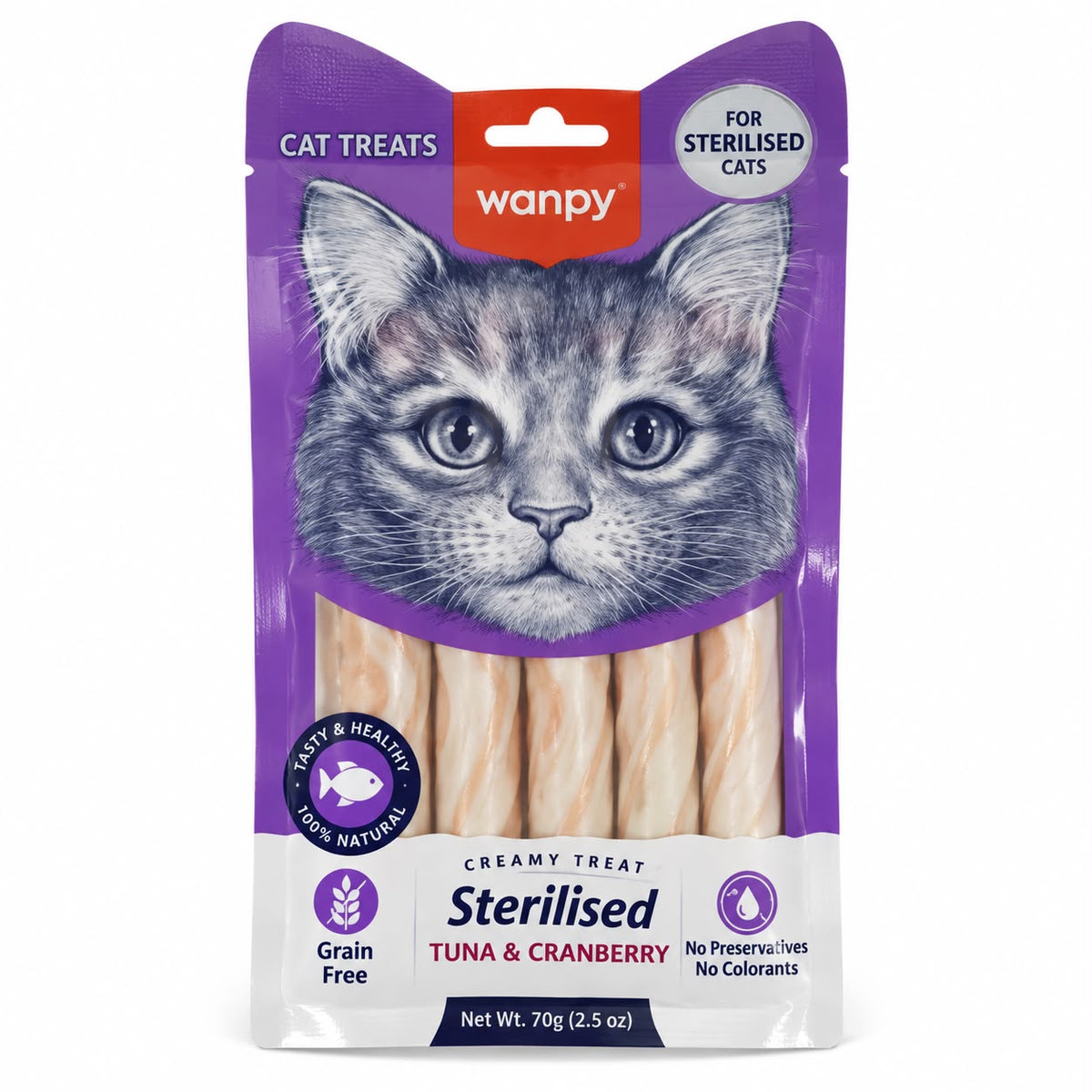 Wanpy Creamy Treat for Sterilised Cats – Tuna & Cranberry, 70g(5 Pack)