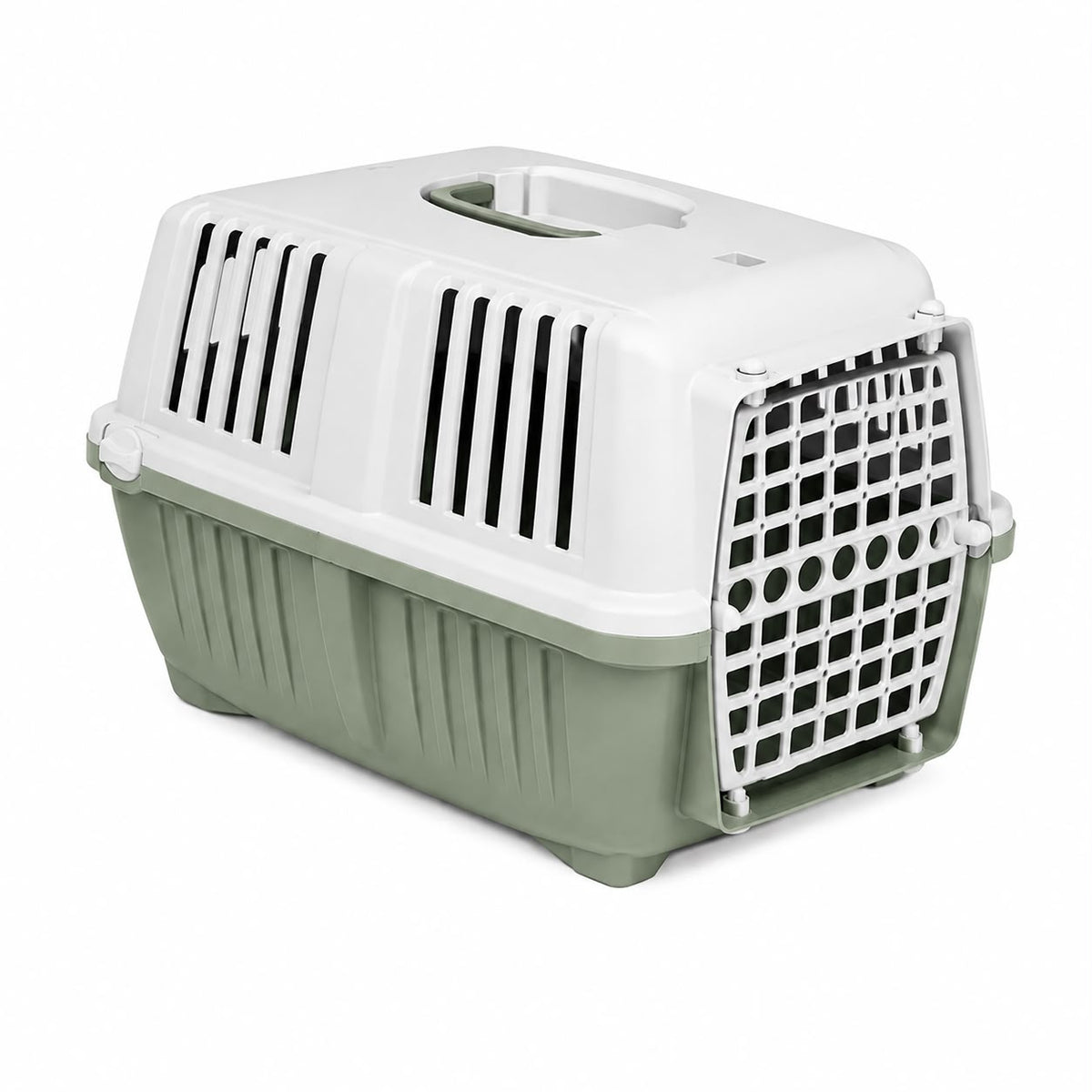 Pratiko 1 Plastic Pet Carrier with Door – Sage Green & White – 48 × 31.5 × 33 cm
