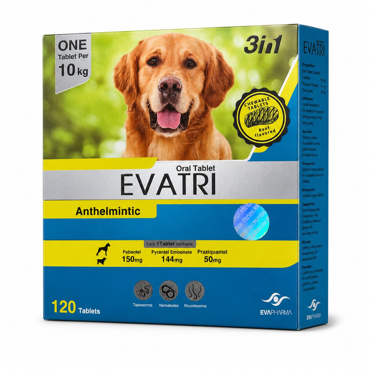EVATRI Oral Anthelmintic Tablets for Dogs – 120 Tablets