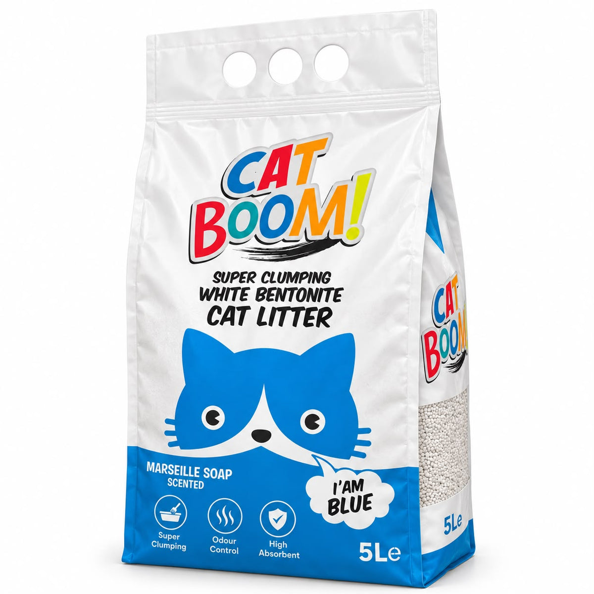 Cat Boom! Super Clumping White Bentonite Cat Litter – Marseille Soap Scented, 5L