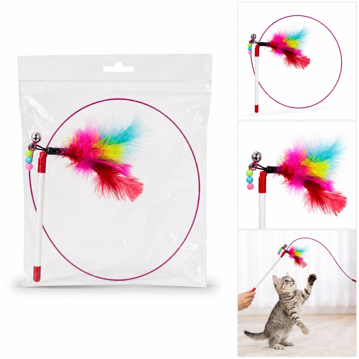 Interactive Feather Wand Cat Toy with Bell