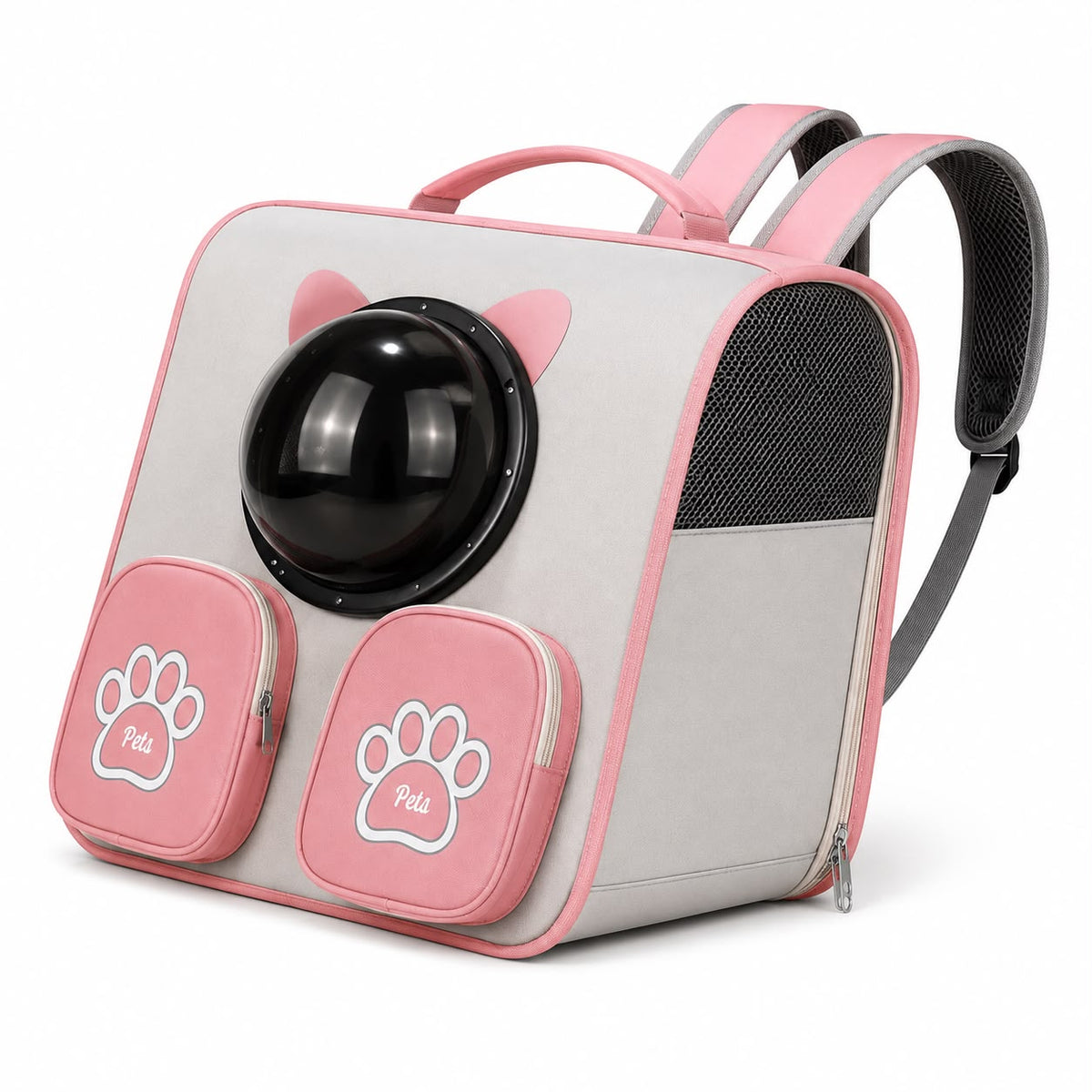 Cat Bubble Window Pet Carrier Backpack – Pink & Light Gray