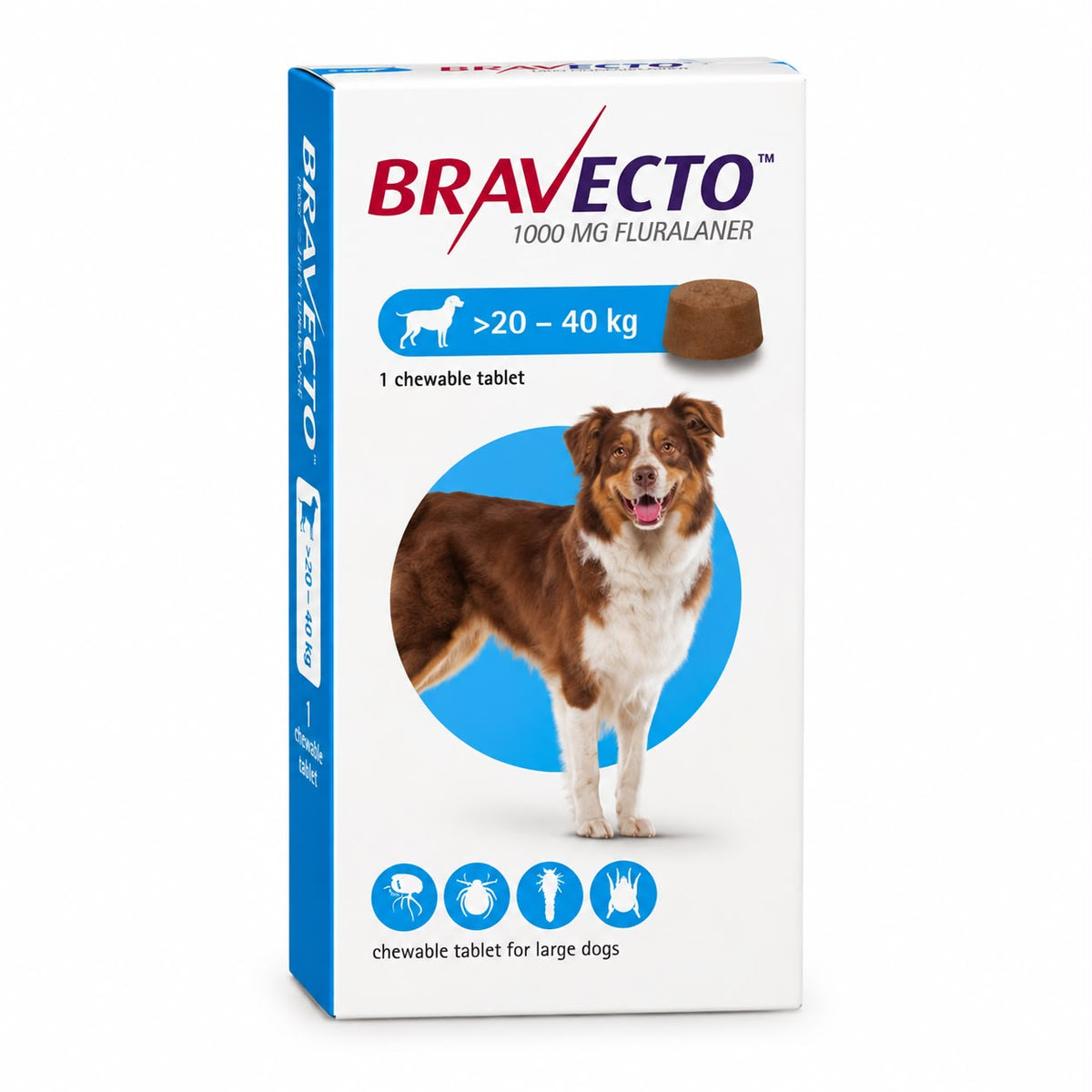 Bravecto Chewable Tablet for Large Dogs 20–40 kg – 1000 mg Fluralaner