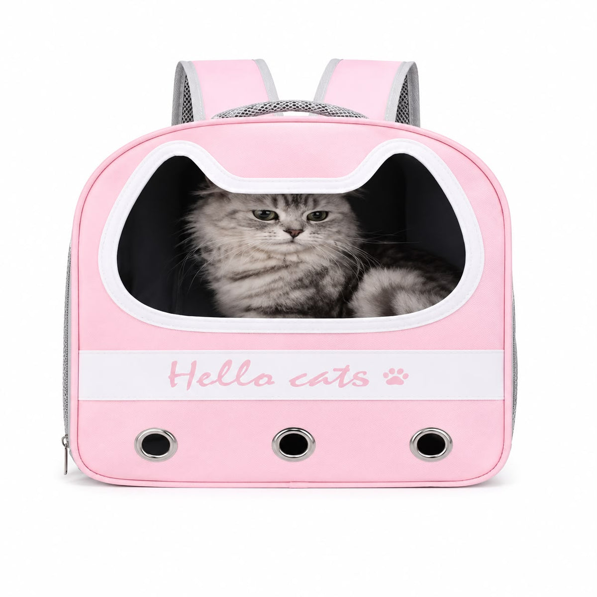 Hello Cats Pet Carrier Backpack with Wide Viewing Window – Pink