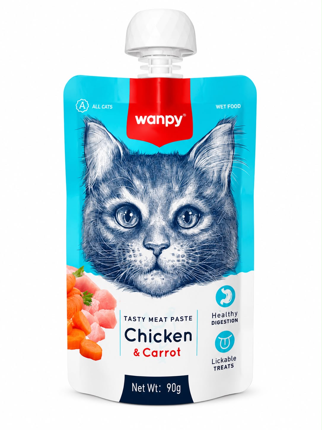 Wanpy Tasty Meat Paste for Cats – Chicken & Carrot, 90g
