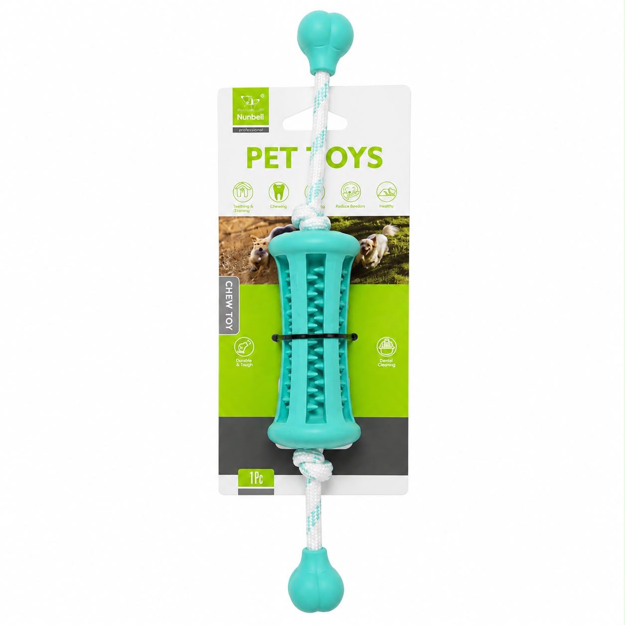 Nunbell Rubber & Rope Tug Dog Toy – Dental Chew and Interactive Play Toy