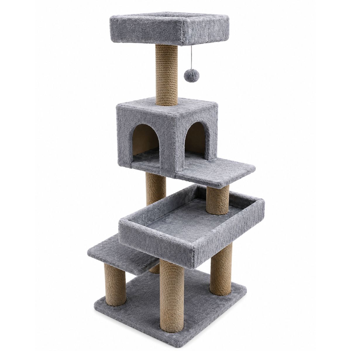 Large Multi-Level Cat Tree with Scratching Posts, Hideaway & Spacious Lounging Platforms – Grey