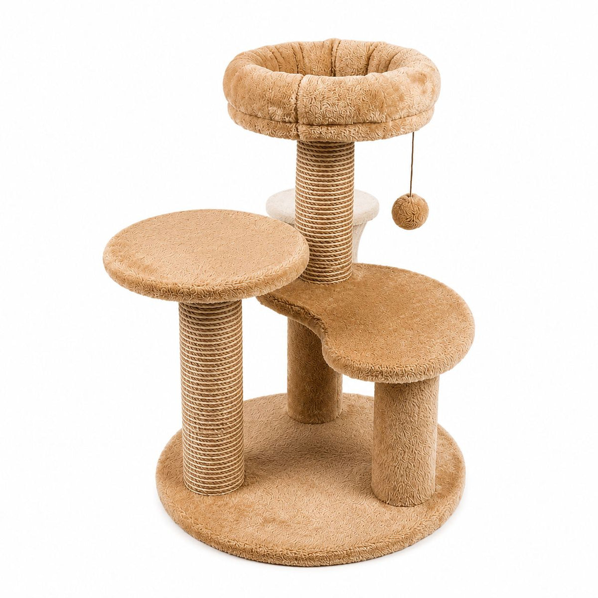 Multi-Level Cat Tree with Cozy Top Bed, Scratching Post & Lounging Platforms – Beige