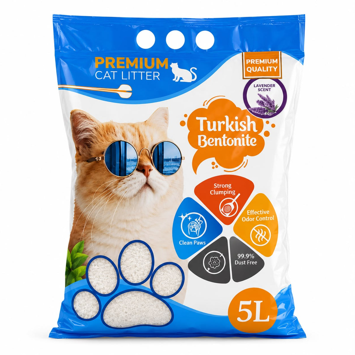 Free Cat Turkish Carbon Cat Litter, Natural Bentonite, Lavender Scent, White & Colored Granules, 5L