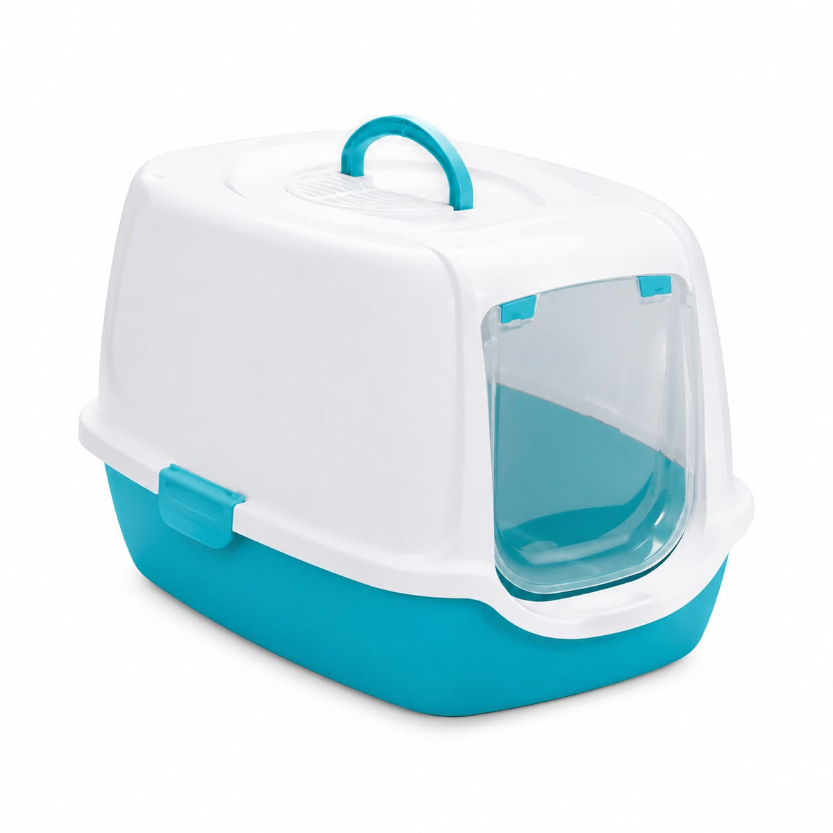 MPS Pixi Hooded Cat Litter Box with Door – Blue & White – 52 × 39 × 39 cm