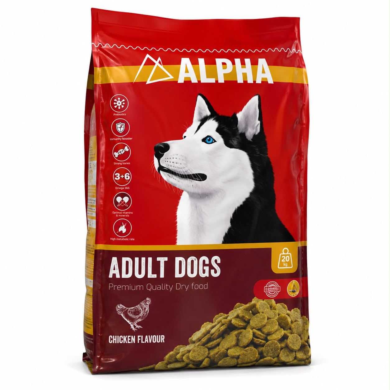 Alpha Adult Dogs Premium Dry Food – Chicken Flavour – 20kg