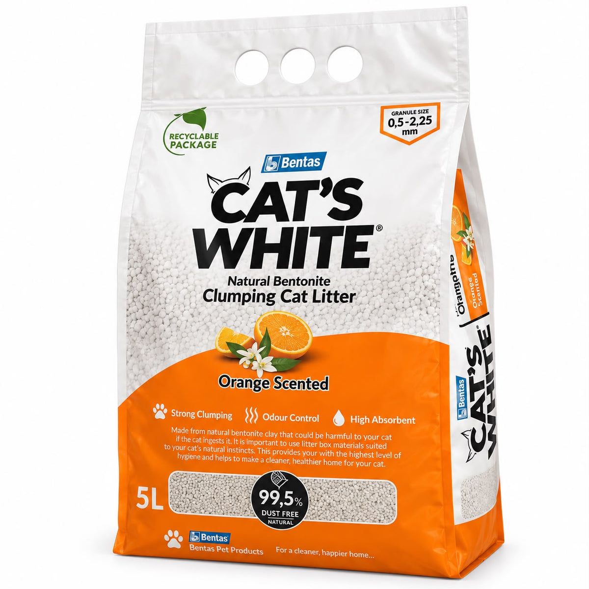 Bentas Cat’s White Natural Bentonite Clumping Cat Litter – Orange Scented, 5L