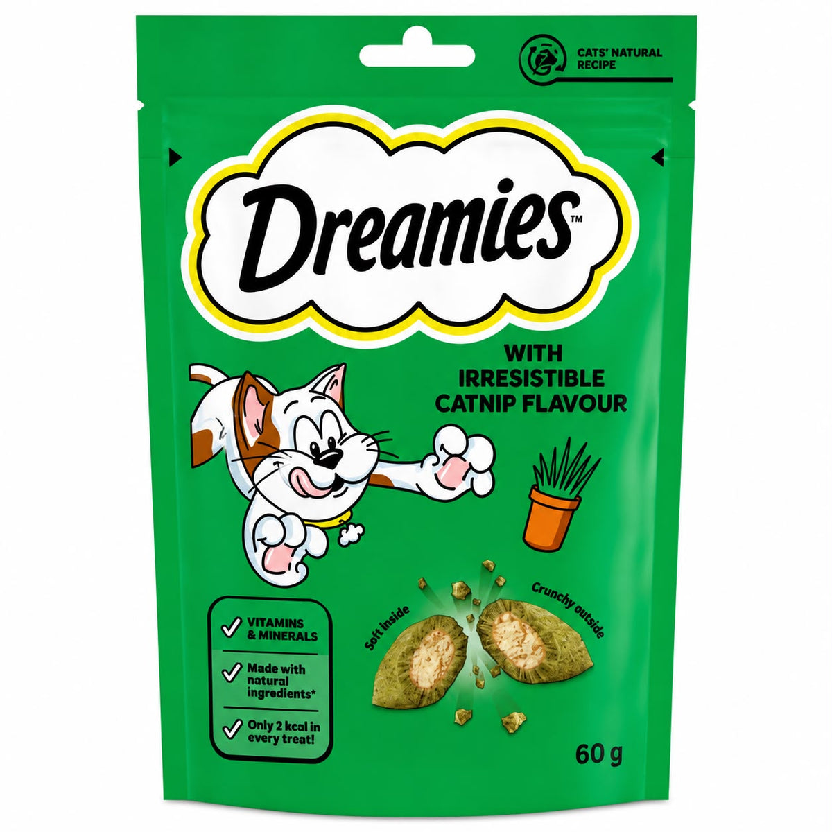 Dreamies Catnip Flavour Cat Treats – Crunchy Outside, Soft Inside – 60g