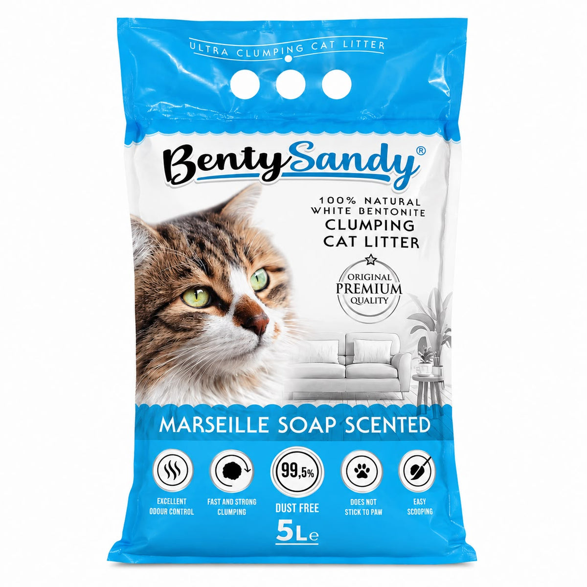 BentySandy White Bentonite Cat Litter Marseille Soap Scent 5L