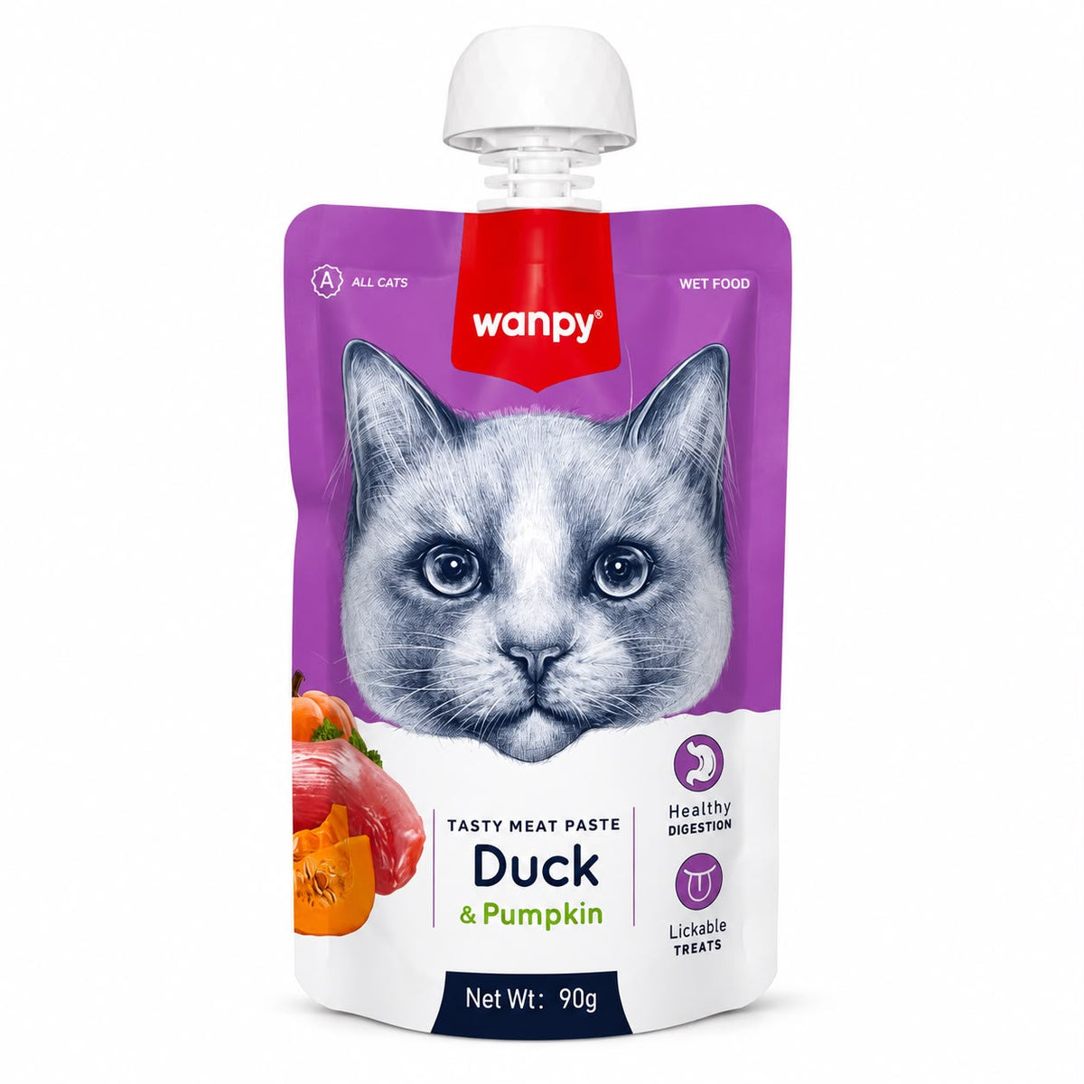 Wanpy Tasty Meat Paste for Cats – Duck & Pumpkin, 90g