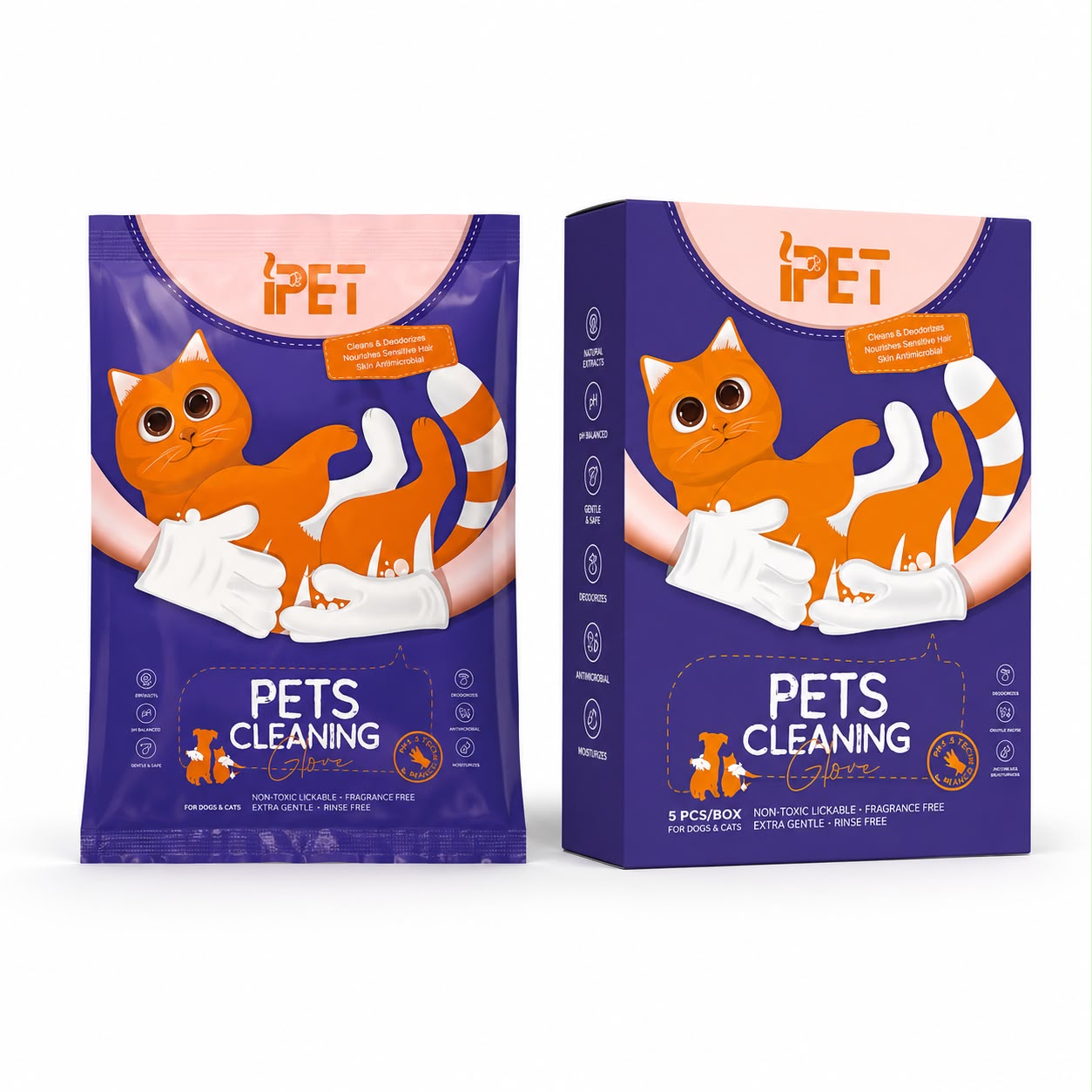 PET Pets Cleaning Glove Wipes for Dogs & Cats – 5 Pcs/Box