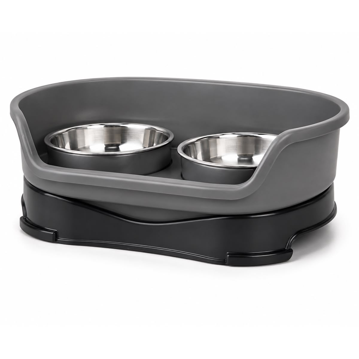 Raised Double Stainless Steel Pet Bowl Station with Splash Guard – Grey & Black
