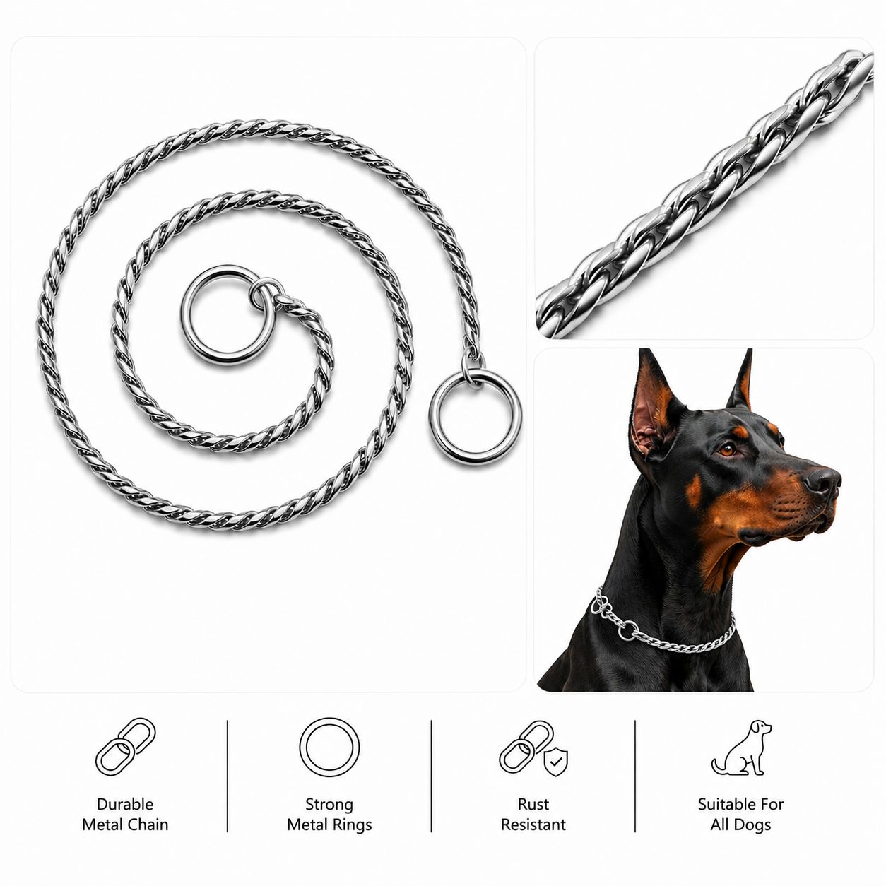 Silver Twisted Metal Dog Collar Chain – 60 cm