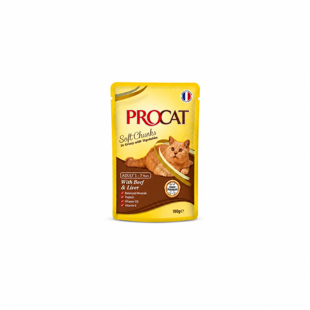 PROCAT Adult Cat Wet Food with Beef & Liver in Gravy - 100g