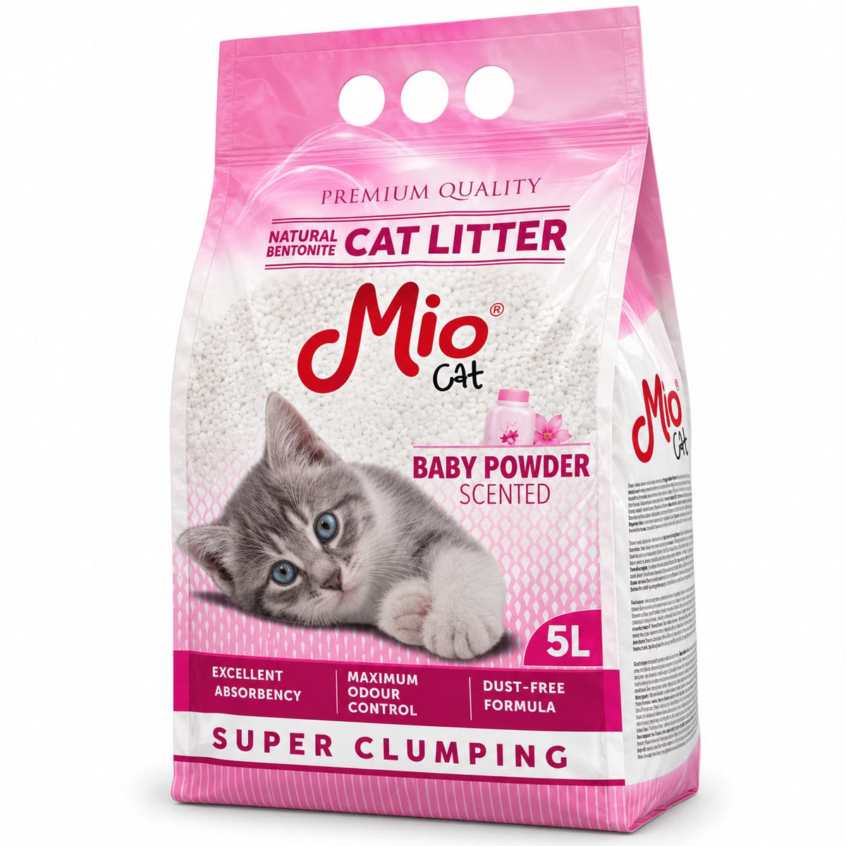 Mio Cat Super Clumping Natural Bentonite Cat Litter – Baby Powder Scented, 5L