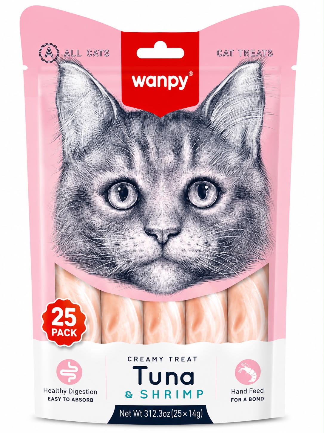 Wanpy Creamy Tuna & Shrimp Cat Treats – 25 Pack, 350g