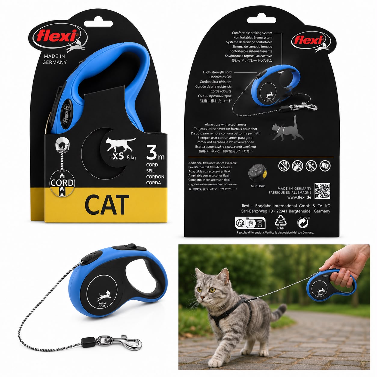 Flexi Cat Retractable Leash – XS | 3m Cord | Up to 8kg | Made in Germany