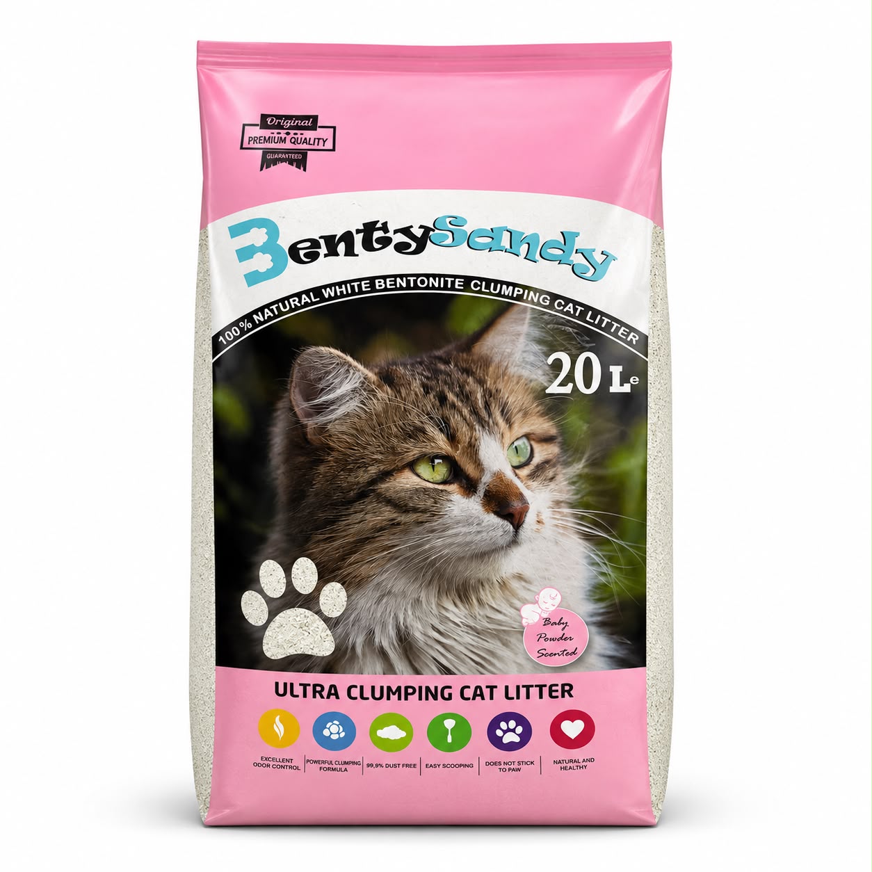 Benty Sandy Ultra Clumping Cat Litter – Baby Powder Scented – 20L