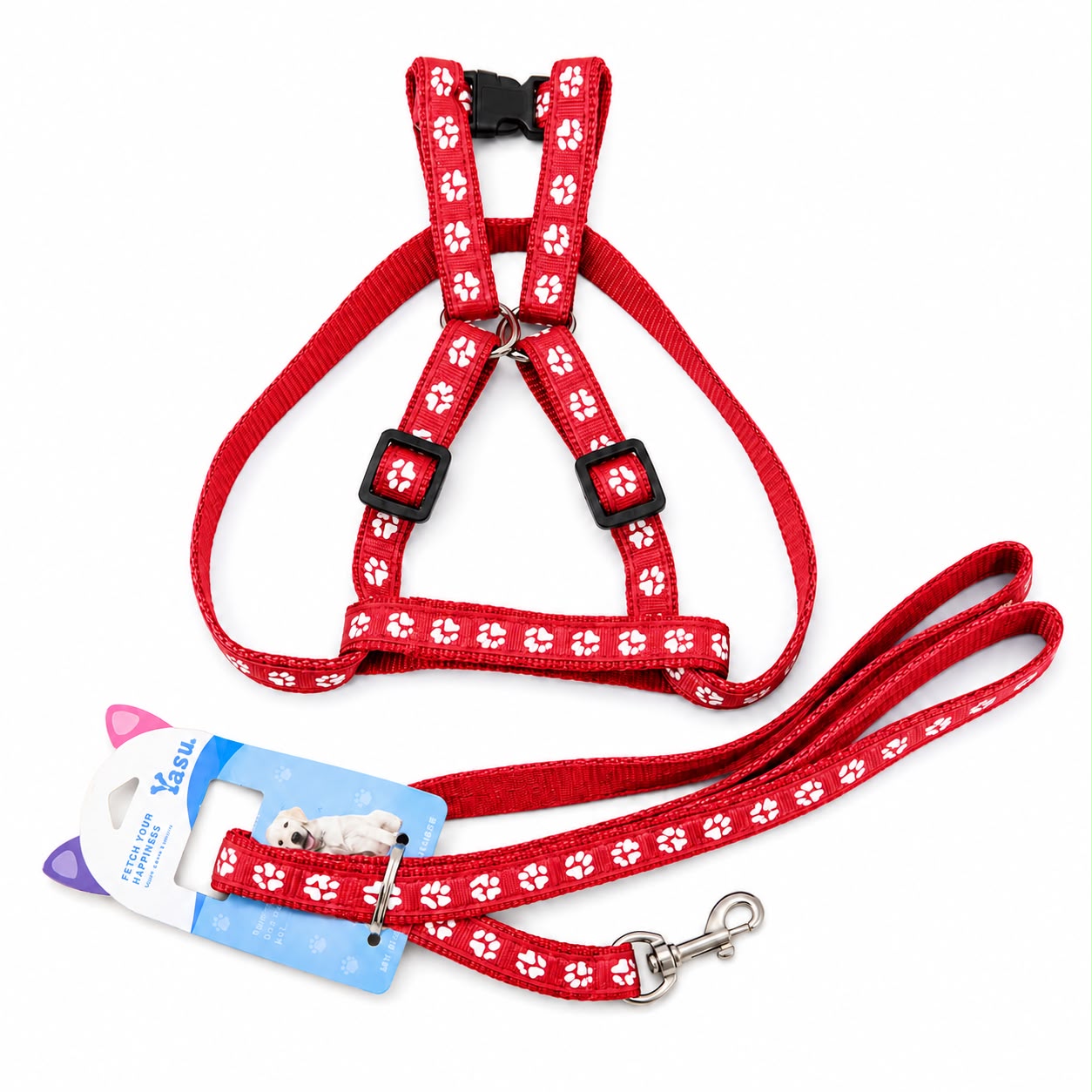 Red Paw Print Pet Harness & Leash Set