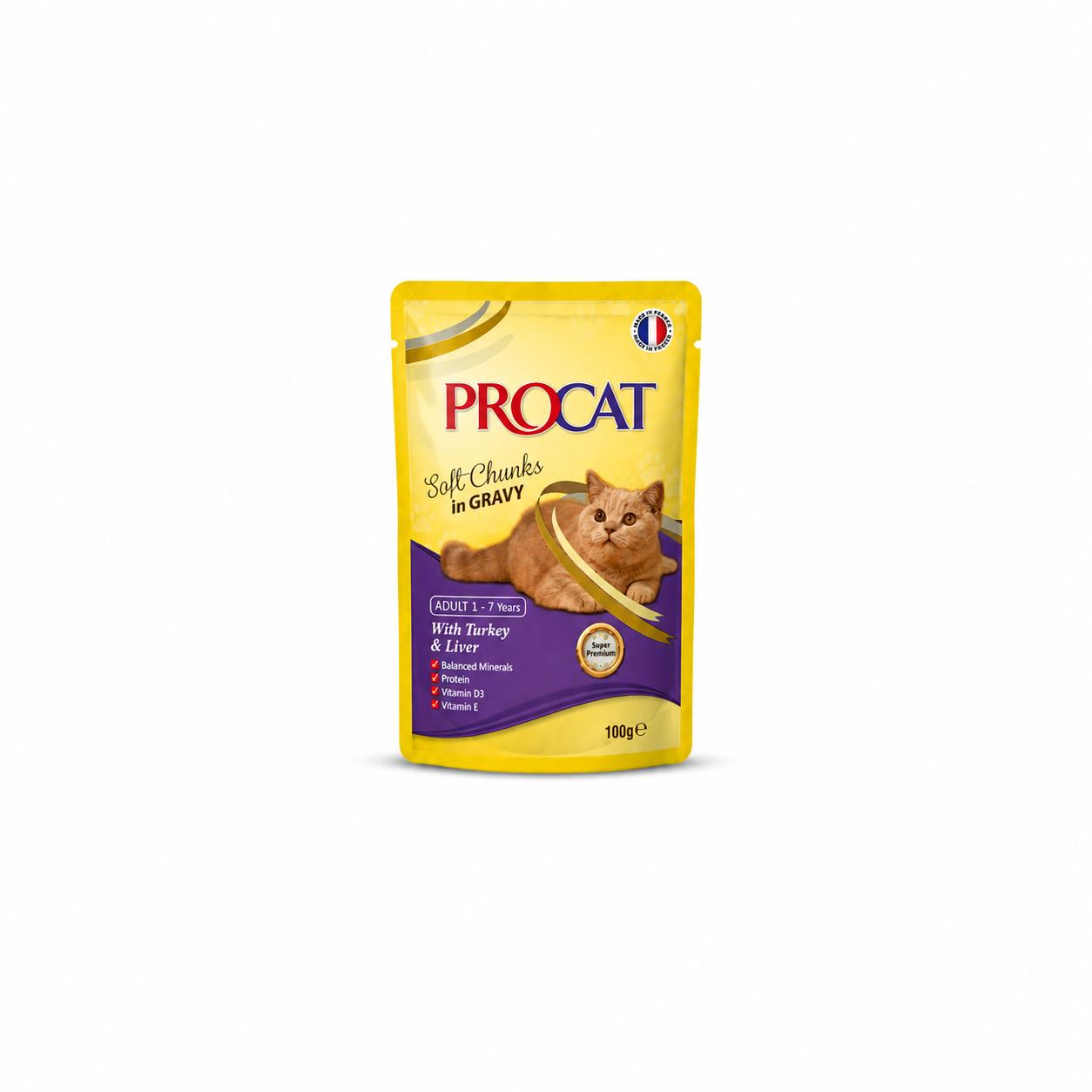 PROCAT Adult Wet Cat Food - Turkey & Liver in Gravy - 100g